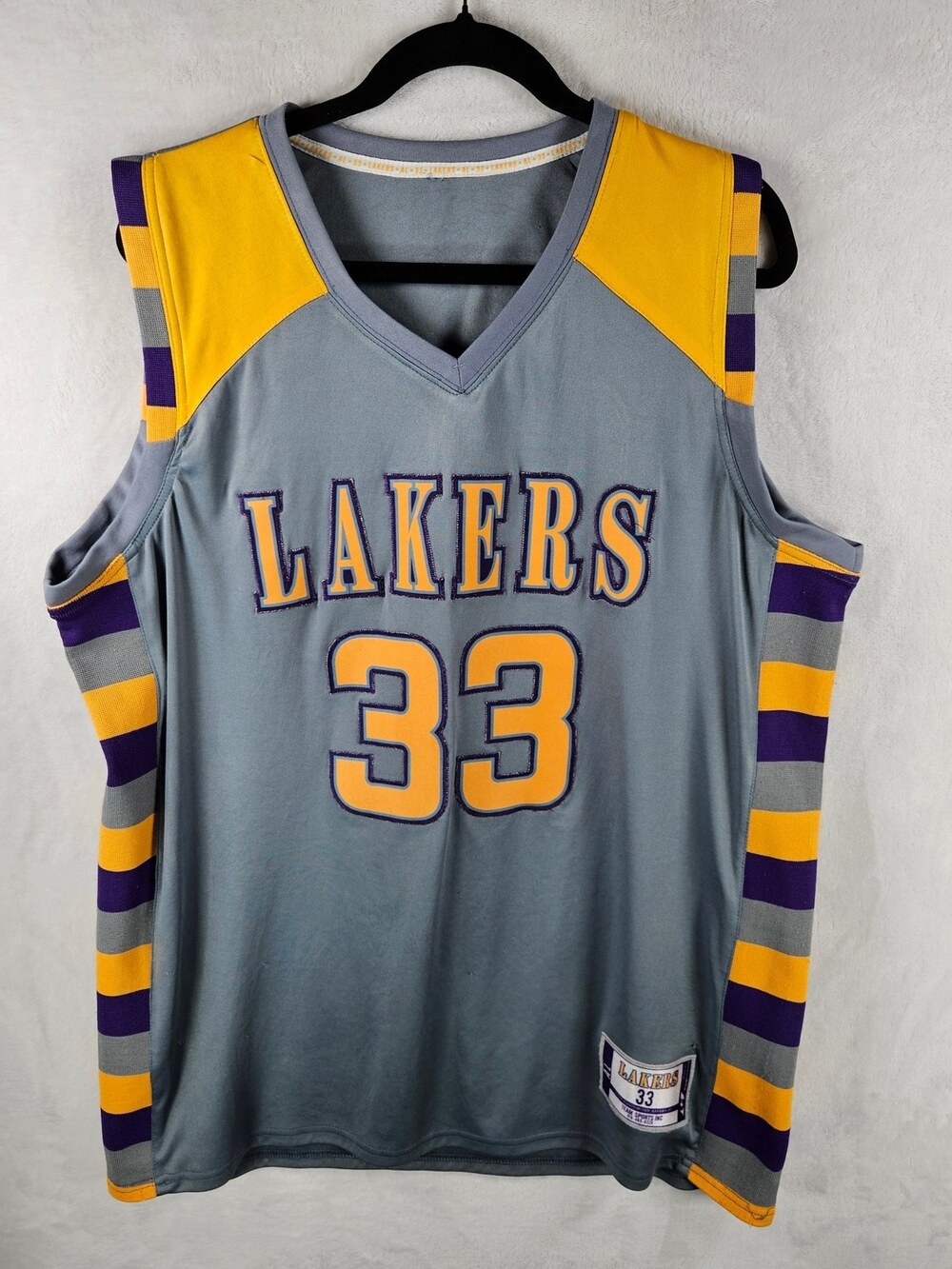 Team Sports Inc Lakers Basketball Jersey #33 Gray Purple Gold Unisex Large